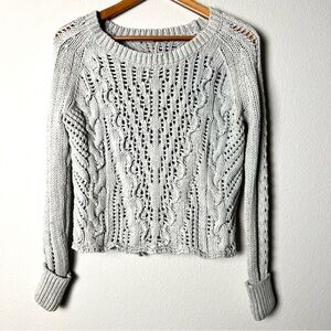 Free People Cross Gable Sweater in Ivory Gray Combo Boho Coastal Grandma Size XS